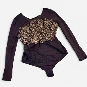 Cacique Women’s Sheer Black and Gold Lace Bodysuit, Sz 18/20